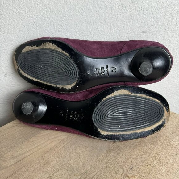 Melin Made In Italy Leather Lined Suede Kitten Heels Size 37 - Maroon Buckle Y2K - Picture 8 of 11